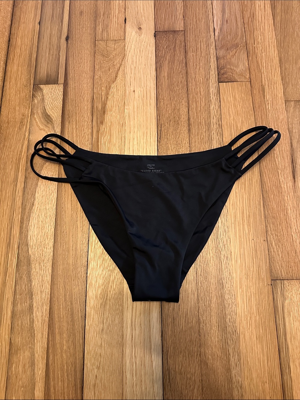 Jolyn Black Cloud Break Recycled Nylon Strappy Bikini Bottom Never Worn